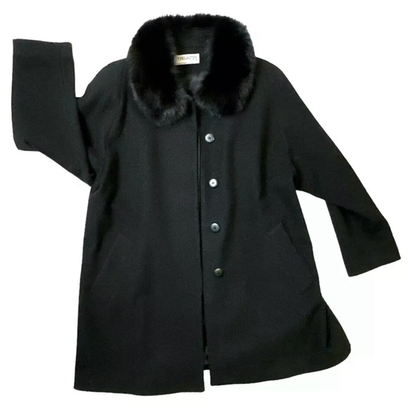 Vintage Forecaster of Boston Fox Fur Collar Black Wool Coat Size 12
